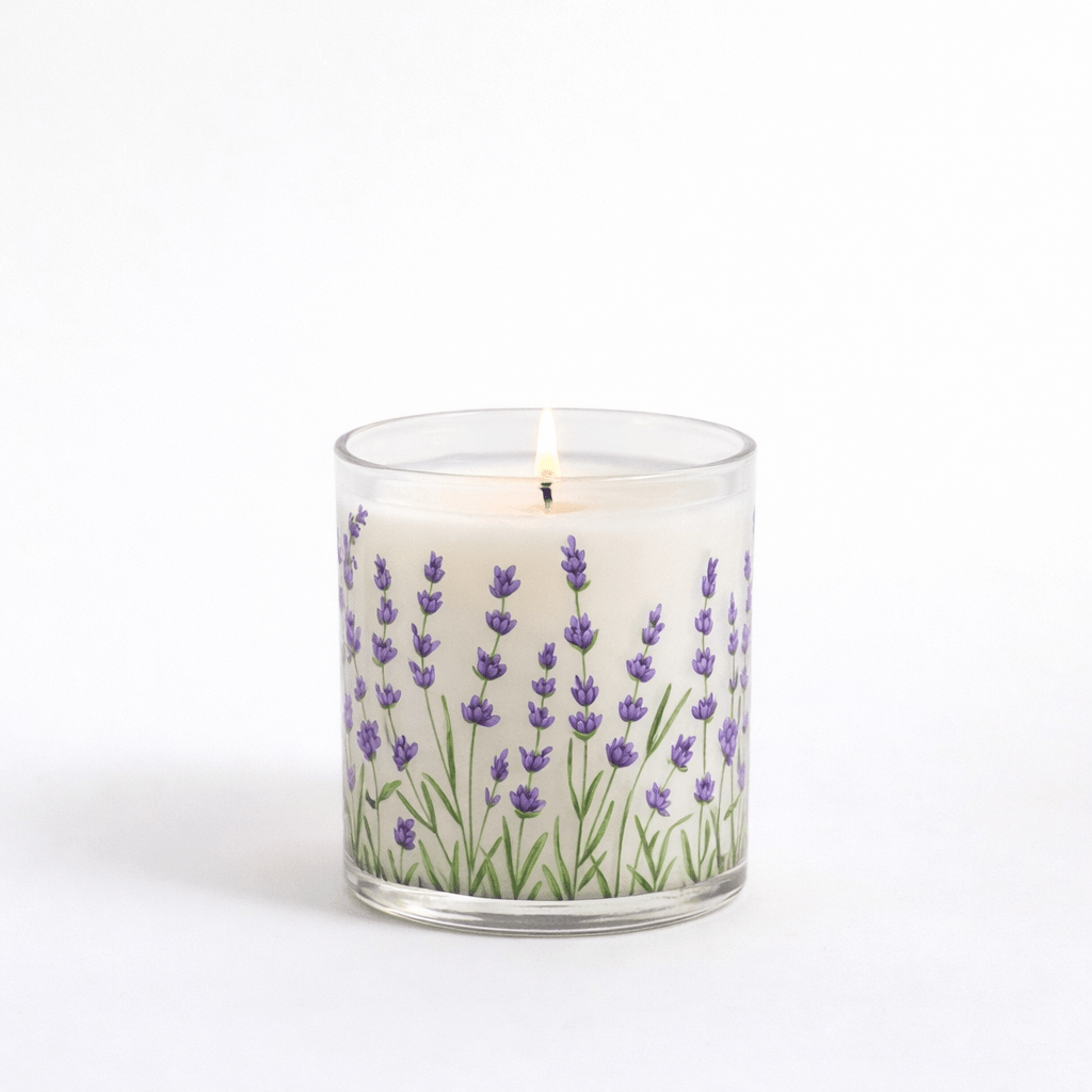 Lavender Floral Scented Candle in Glass Jar | Calming Aesthetic Home Décor Candle - Memories InsiteCALMING AESHTETIC HOME DECOR CANDLE